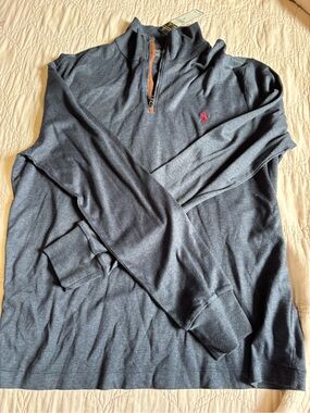 Ralph Lauren Dark Gray Quarter-Zip Pullover with Brown Trim